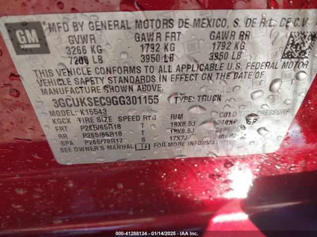 3GCUKSEC9GG301155 Chevrolet Silverado 1500 2lz