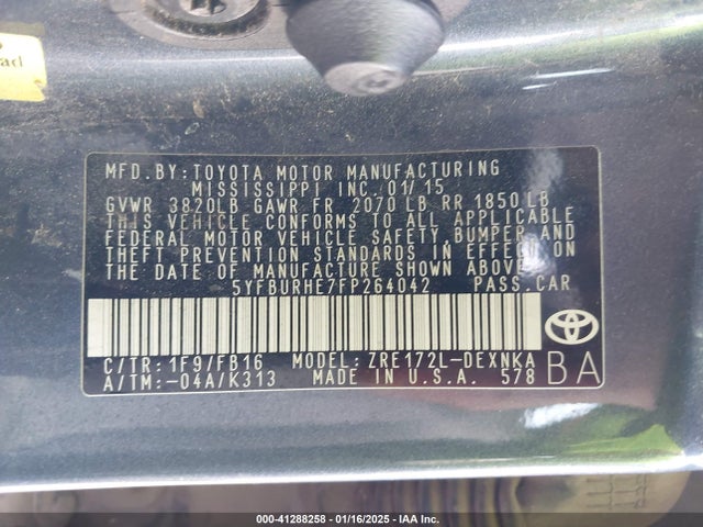 Toyota COROLLA LE 2015 5YFBURHE7FP264042 Image 9