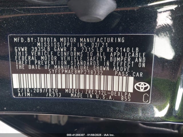 Toyota COROLLA LE 2021 5YFEPMAE8MP218332 Image 9