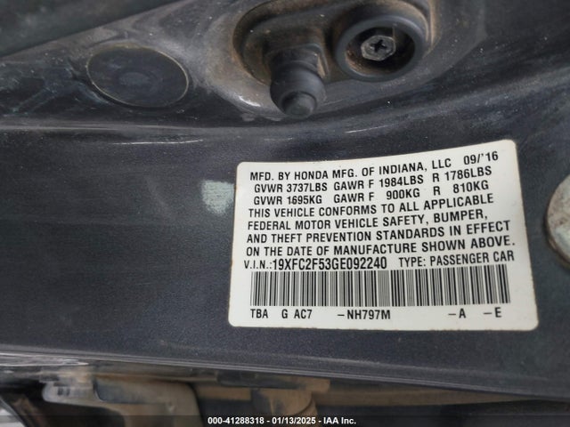 Honda Civic Lx 2016 19XFC2F53GE092240 Image 9