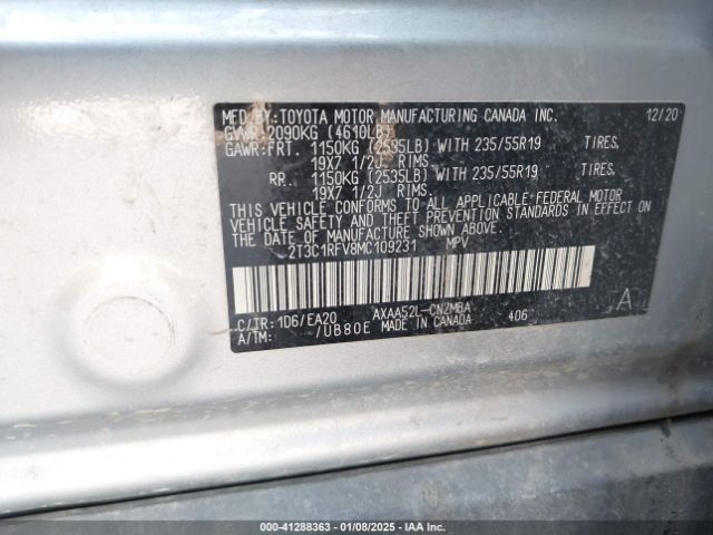 2T3C1RFV8MC109231 Toyota Rav4 Xle Premium
