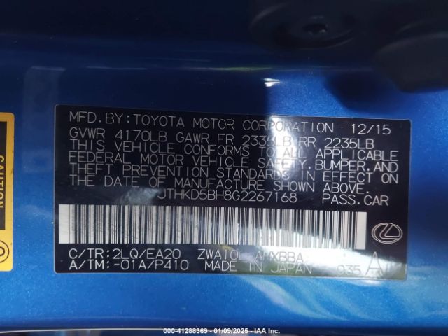 JTHKD5BH8G2267168 Lexus CT 200H