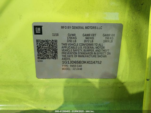 1G1JD6SB3K4114752 Chevrolet Sonic Lt Auto