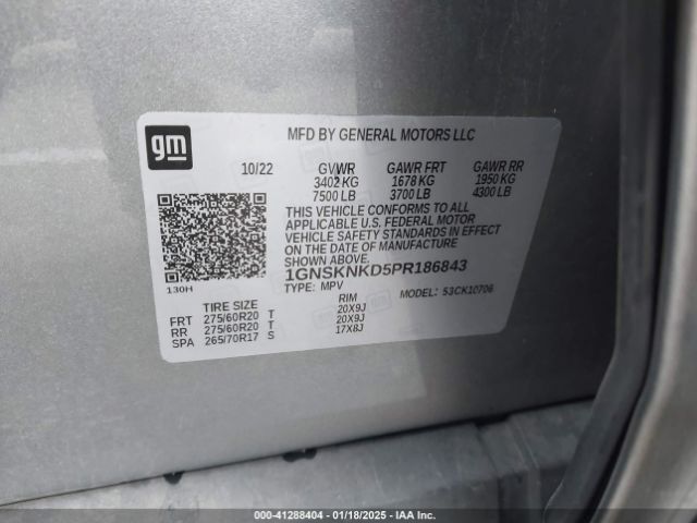 1GNSKNKD5PR186843 Chevrolet Tahoe 4wd Lt