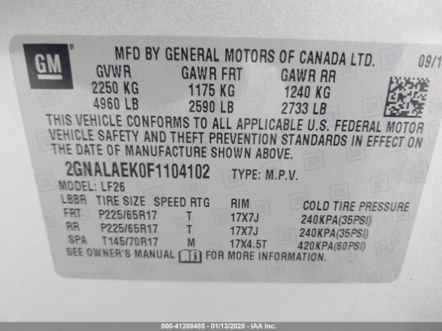 2GNALAEK0F1104102 Chevrolet EQUINOX LS