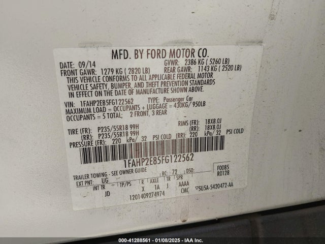 1FAHP2E85FG122562 Ford TAURUS SEL