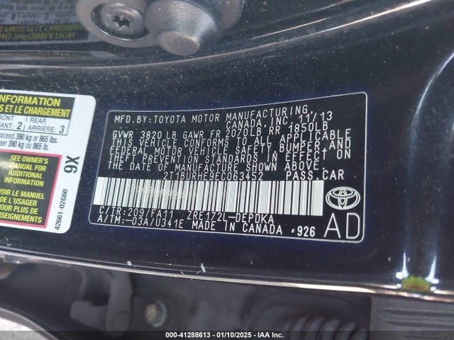 2T1BURHE9EC063452 Toyota COROLLA L