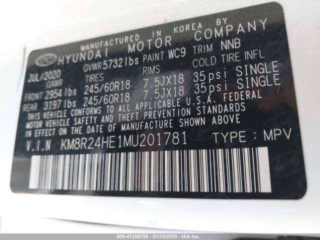 KM8R24HE1MU201781 Hyundai Palisade Sel
