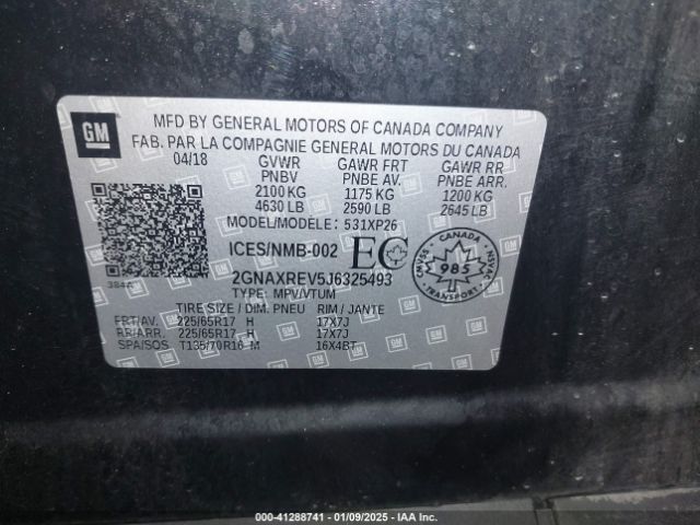 2GNAXREV5J6325493 Chevrolet EQUINOX LS
