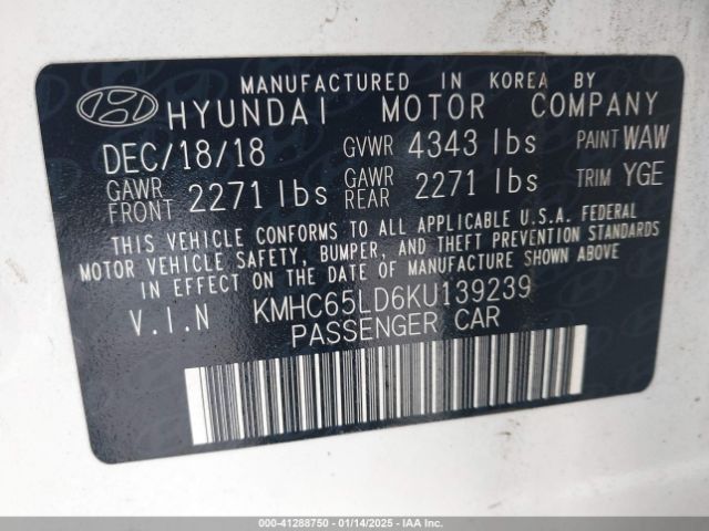KMHC65LD6KU139239 Hyundai IONIQ PLUG-IN HYBRID