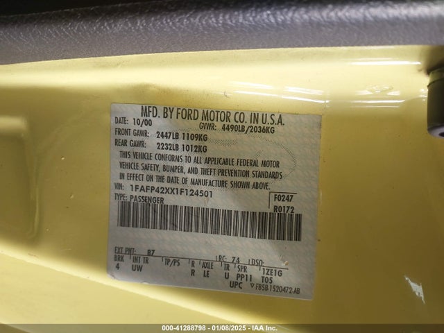 Продаж на аукціоні авто 2001 Ford Mustang Gt, vin: 1FAFP42XX1F124501, номер лоту: 41288798