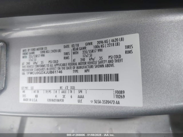 1FMCU0GDXJUB61746 Ford ESCAPE SE
