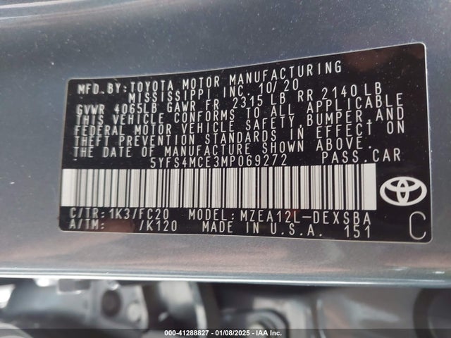 Toyota COROLLA SE 2021 5YFS4MCE3MP069272 Image 9