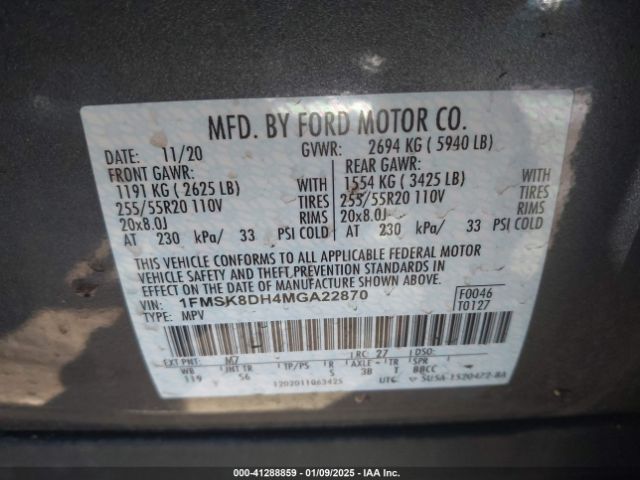 1FMSK8DH4MGA22870 Ford EXPLORER XLT