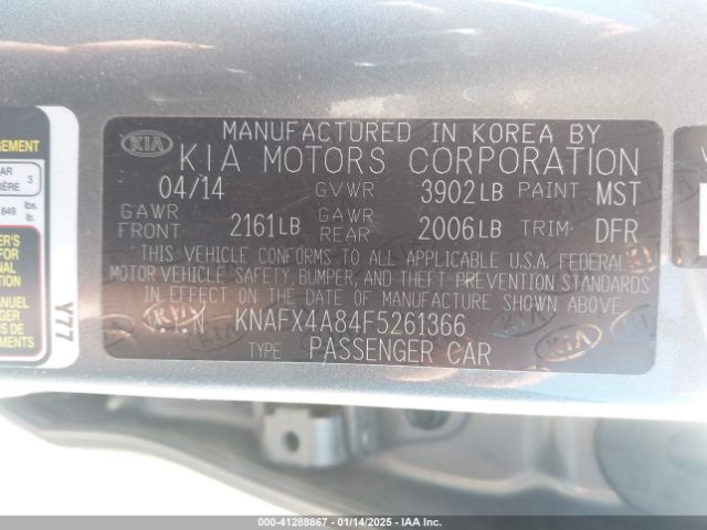 KNAFX4A84F5261366 KIA FORTE EX