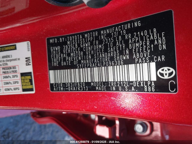 5YFEPRAE4LP096306 Toyota COROLLA LE