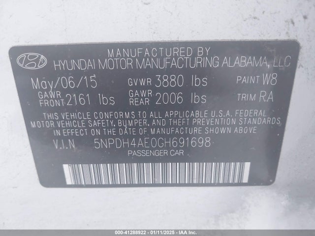Hyundai ELANTRA SE 2016 5NPDH4AE0GH691698 Image 9