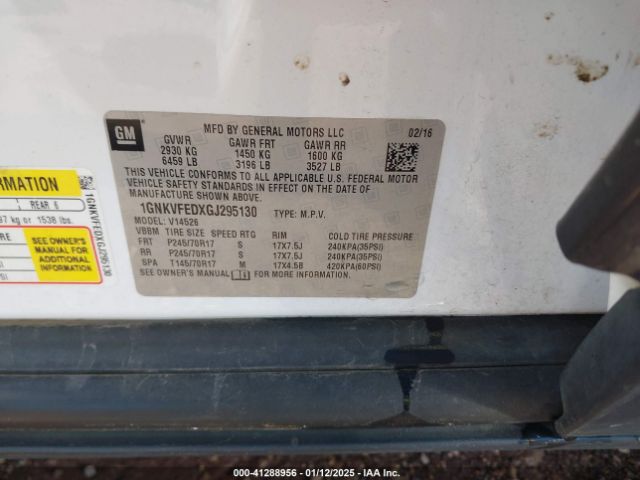 1GNKVFEDXGJ295130 Chevrolet Traverse Ls