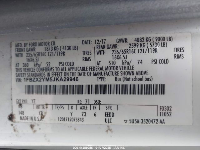 1FBZX2YM5JKA29946 Ford Transit-350 Xlt