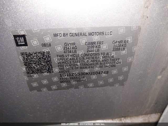 1G11Z5S30KU104748 Chevrolet lfx - spark ignited direct injection, vvt, e85 max, alum