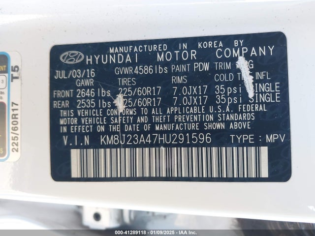 KM8J23A47HU291596 Hyundai TUCSON SE