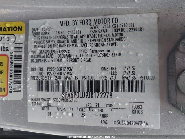 Ford Fusion Hybrid Se 2018 3FA6P0LU9JR172278 Image 9