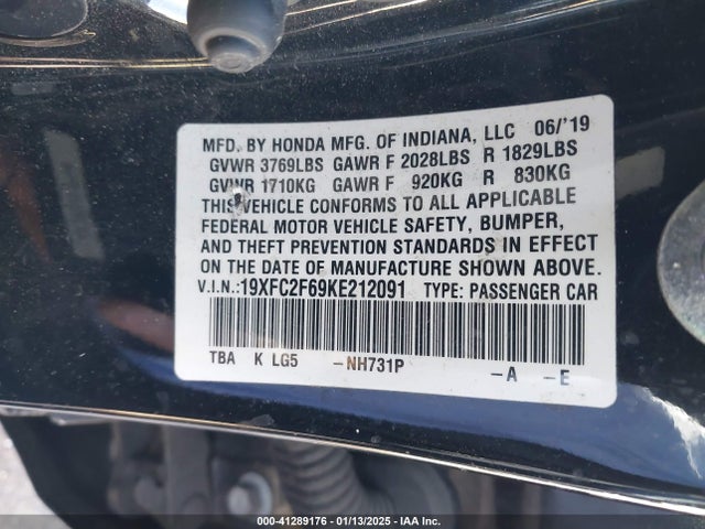 Honda Civic Lx 2019 19XFC2F69KE212091 Image 9