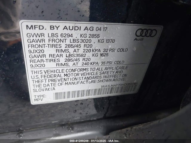 Aukcja sprzedaży 2017 Audi Q7 2.0t Premium, vin: WA1LHAF70HD053361, numer aukcji: 41289209