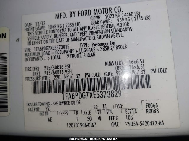 Ford FUSION S 2014 1FA6P0G7XE5373829 Image 9