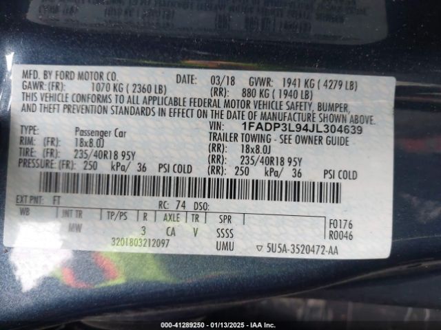 1FADP3L94JL304639 Ford FOCUS ST