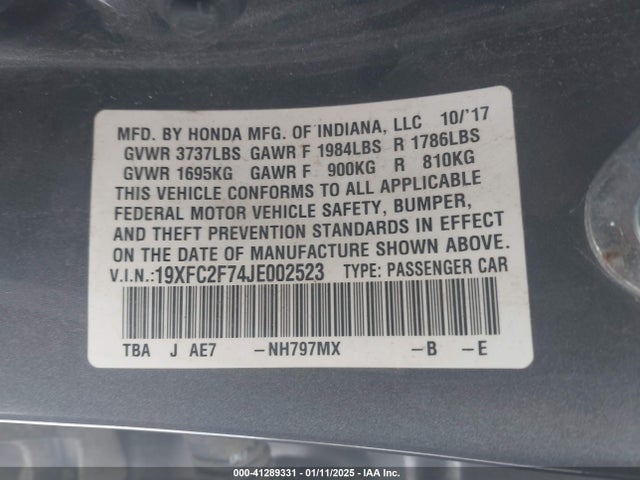 Honda CIVIC EX 2018 19XFC2F74JE002523 Image 9