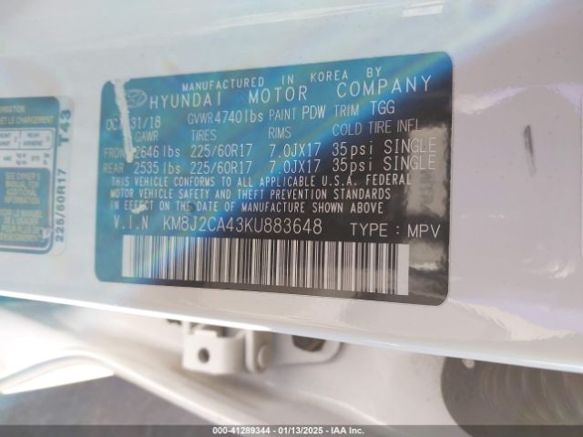 KM8J2CA43KU883648 Hyundai TUCSON SE