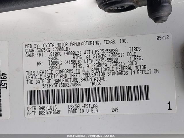 2013 TOYOTA TUNDRA 5TFHY5F13DX274086 Photo 8