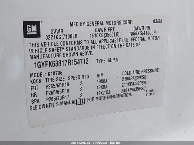 2007 CADILLAC ESCALADE 1GYFK63817R154712 Photo 8