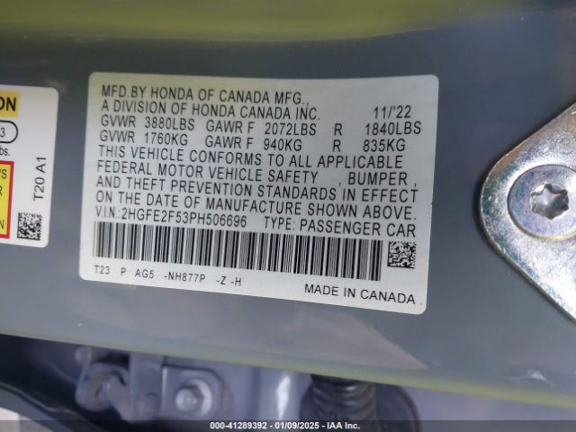 2HGFE2F53PH506696 Honda Civic Sport