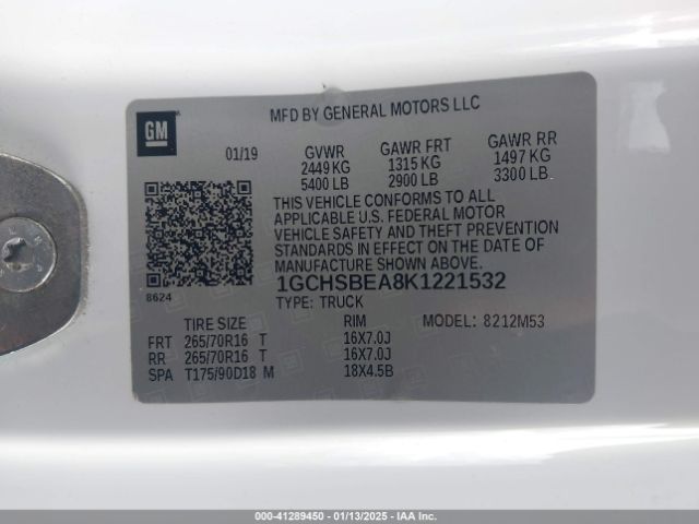 1GCHSBEA8K1221532 Chevrolet Colorado Wt