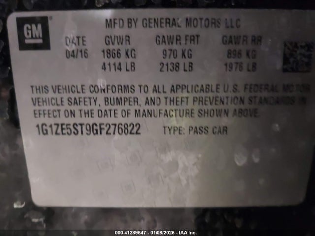 Chevrolet MALIBU 1LT 2016 1G1ZE5ST9GF276822 Image 9