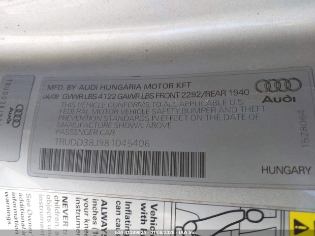 2008 AUDI TT TRUDD38J981045406 Photo 8