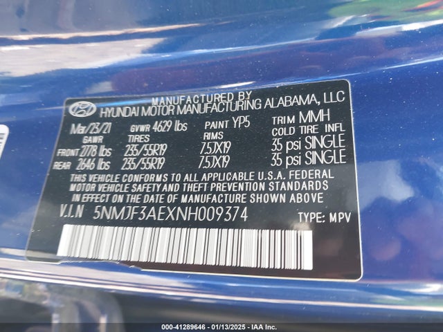 Hyundai TUCSON SEL 2022 5NMJF3AEXNH009374 Image 9