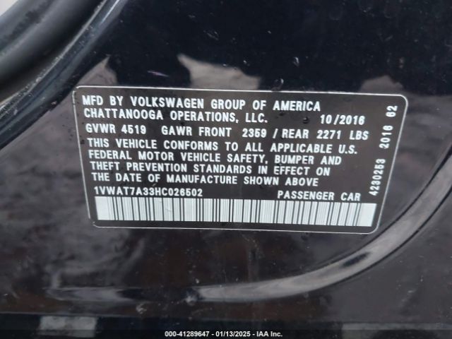 1VWAT7A33HC026502 Volkswagen Passat 1.8t S