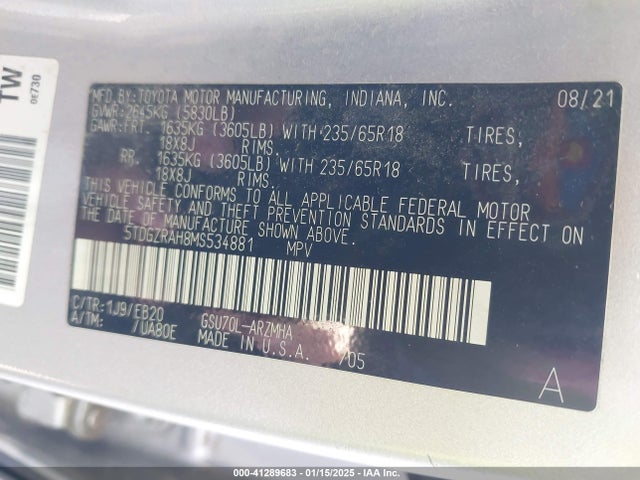 Toyota Highlander Xle 2021 5TDGZRAH8MS534881 Image 9