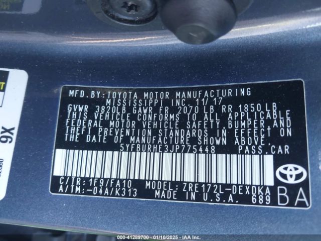 5YFBURHE3JP775448 Toyota COROLLA L