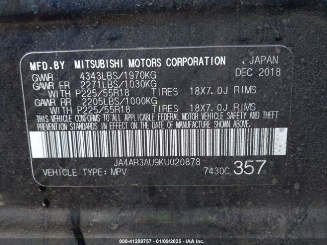 JA4AR3AU9KU020878 Mitsubishi Outlander Sport 2.0 Se