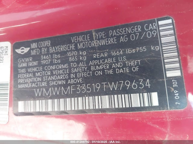 2009 MINI COOPER WMWMF33519TW79634 Photo 8