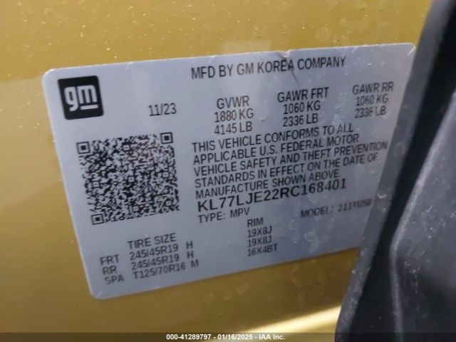 KL77LJE22RC168401 Chevrolet Trax Fwd 2rs