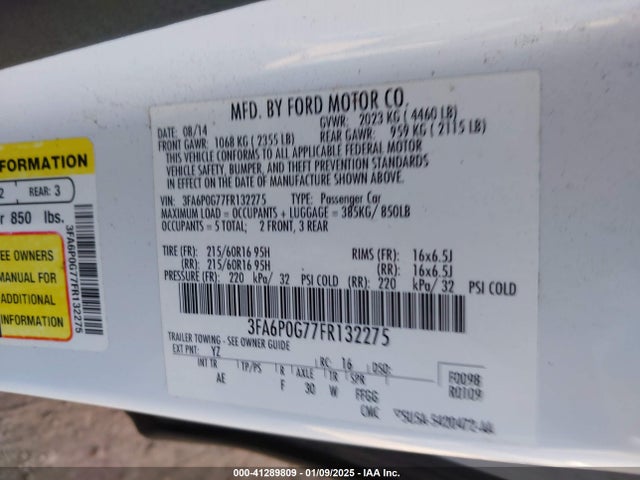 Ford FUSION S 2015 3FA6P0G77FR132275 Image 9