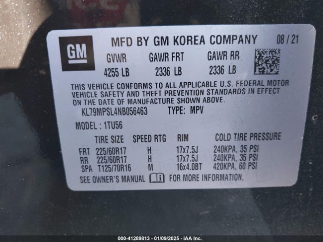 KL79MPSL4NB056463 Chevrolet Trailblazer Fwd Lt