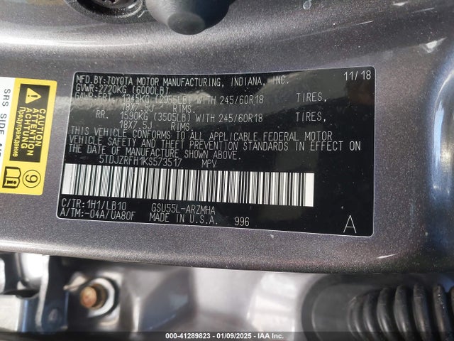 5TDJZRFH1KS573517 Toyota Highlander Xle