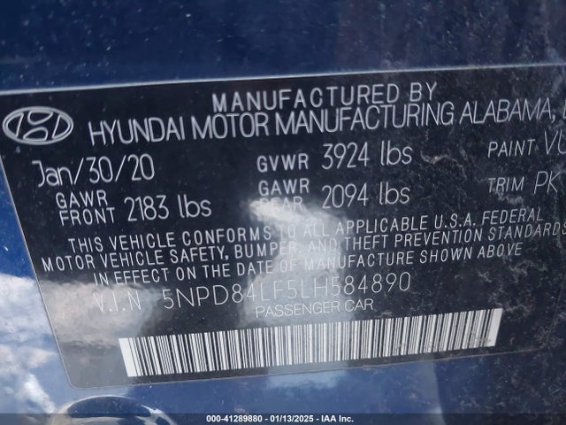 5NPD84LF5LH584890 Hyundai ELANTRA SEL