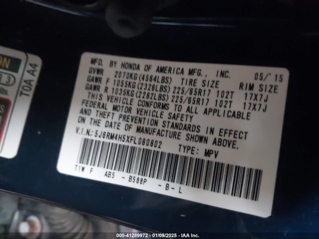 Honda CR-V EX 2015 5J6RM4H5XFL080802 Image 9